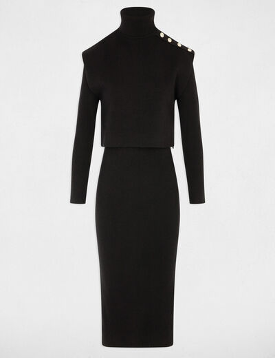 Robe tricot col roul&eacute; noir femme