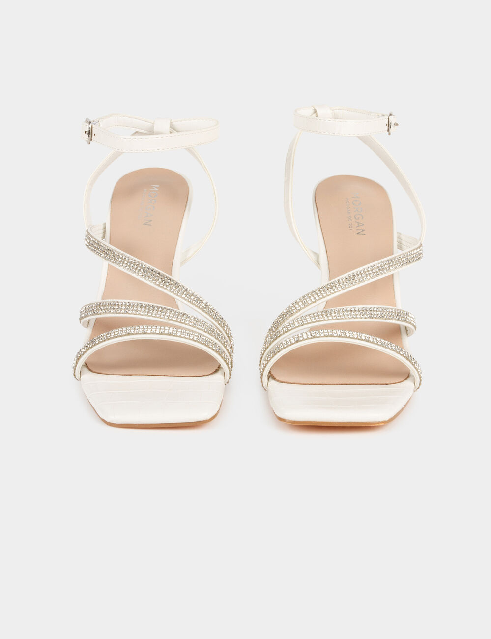 Sandales à talons avec strass blanc femme