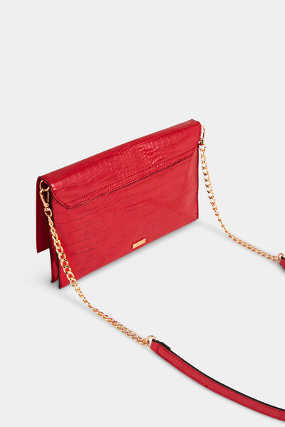 Sac pochette aspect croco rouge femme