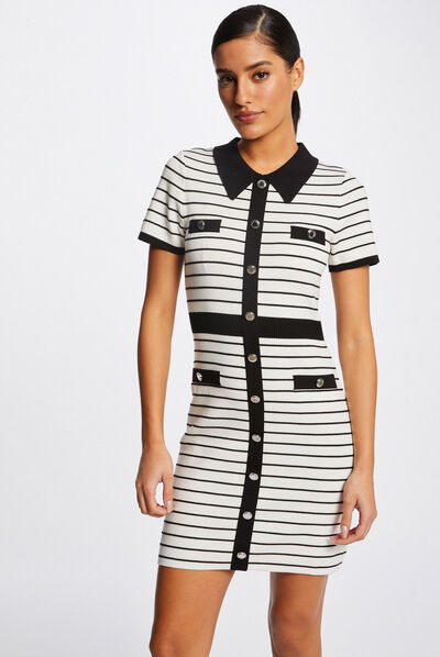 Robe pull ajustée à rayures ecru femme