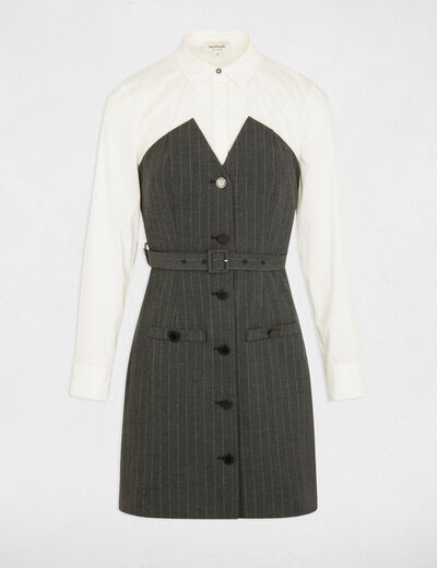 Robe Midi Ajustée Merona - Gris Et Marine Rayée - Col Rond Sans Manches - XS