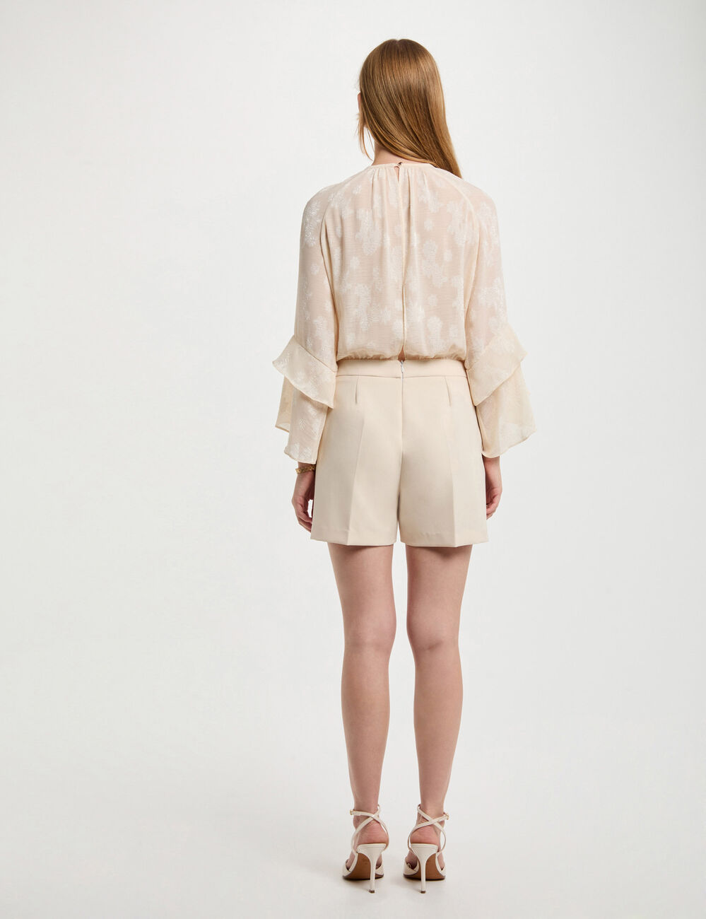 Combishort &agrave; volants creme femme
