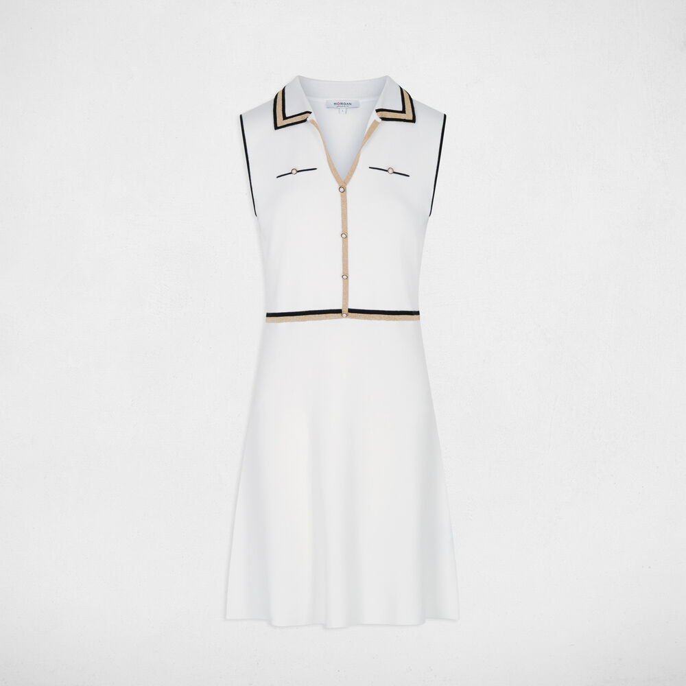 Robe tricot col &agrave; revers blanc femme
