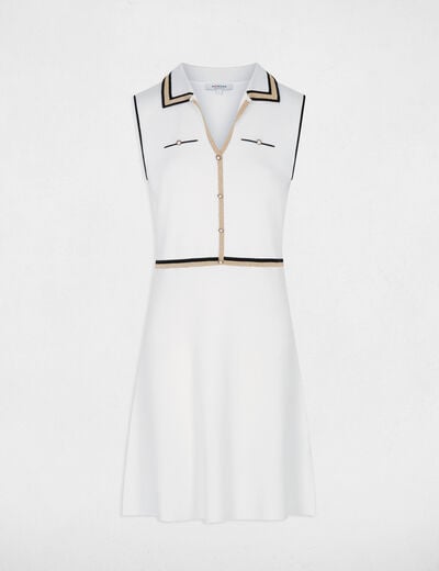 Robe tricot col &agrave; revers blanc femme