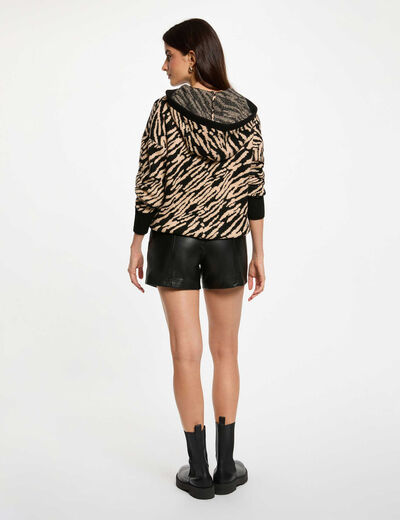 Pull court &agrave; capuche noir femme
