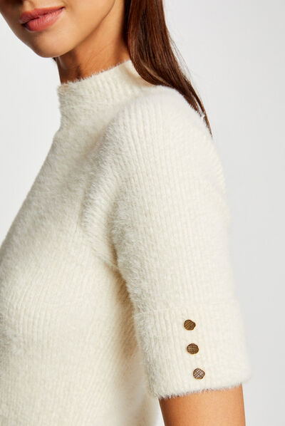 Robe pull ajustée manches courtes ivoire femme