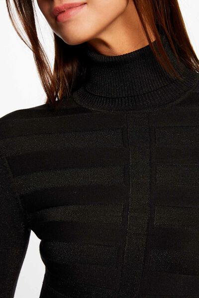 Pull manches longues à col roulé noir femme