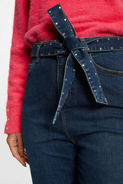 Jeans regular taille haute ceinturé jean stone femme