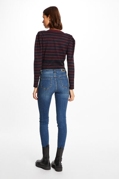 Pull manches longues à rayures marine femme