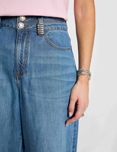Pantalon large taille haute denim stone femme