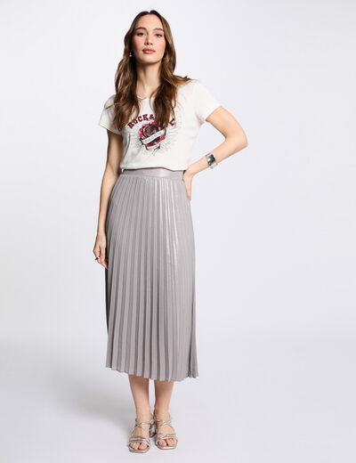 Jupe longue plissée couleur argent femme