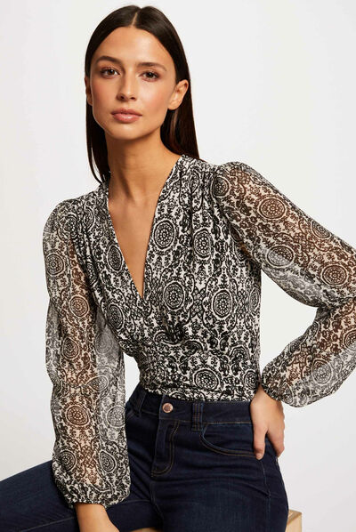 T-shirt manches longues imprimé multico femme