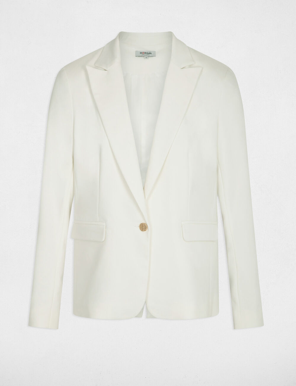 Veste tailleur droite boutonn&eacute;e ecru femme