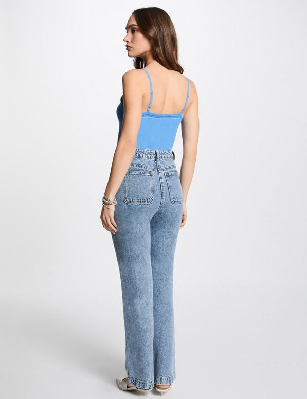 debardeur bretelles fines bande dentelle bleu femme Débardeur bretelles fines bande dentelle bleu femme