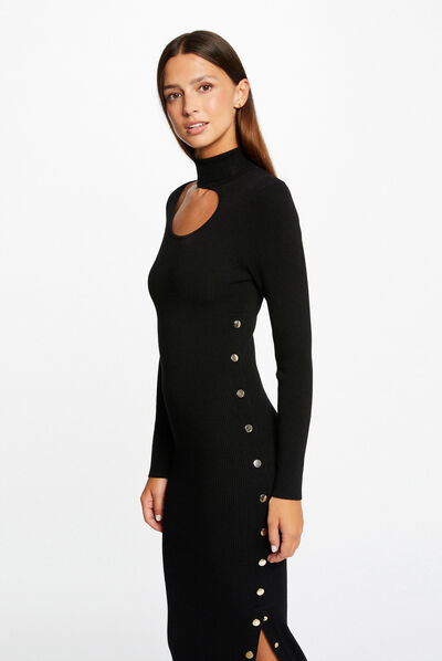 Robe pull midi ajustée avec ouverture noir femme