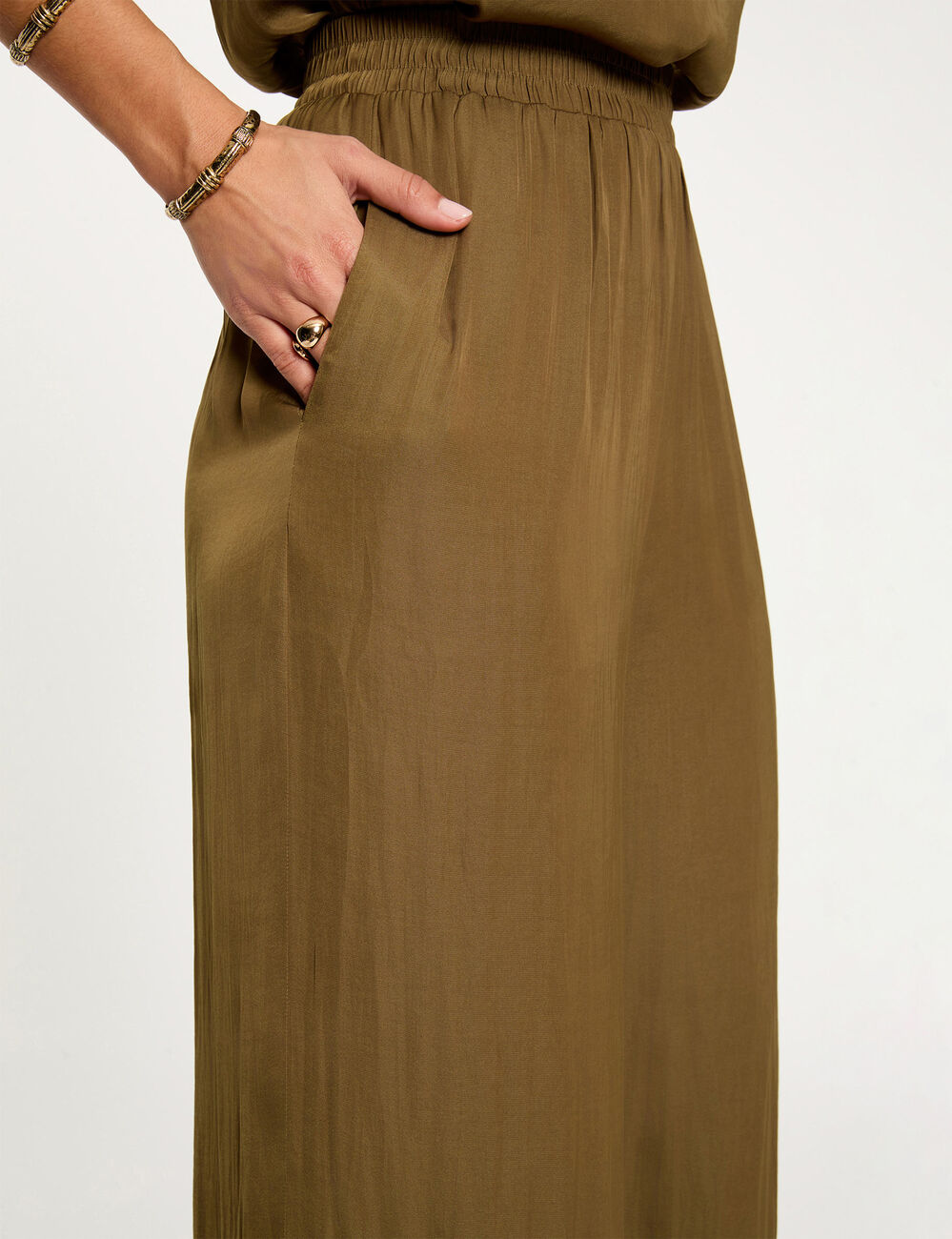 Pantalon large fluide vert kaki femme