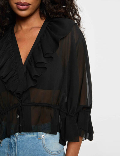 Blouse voile col v noir femme