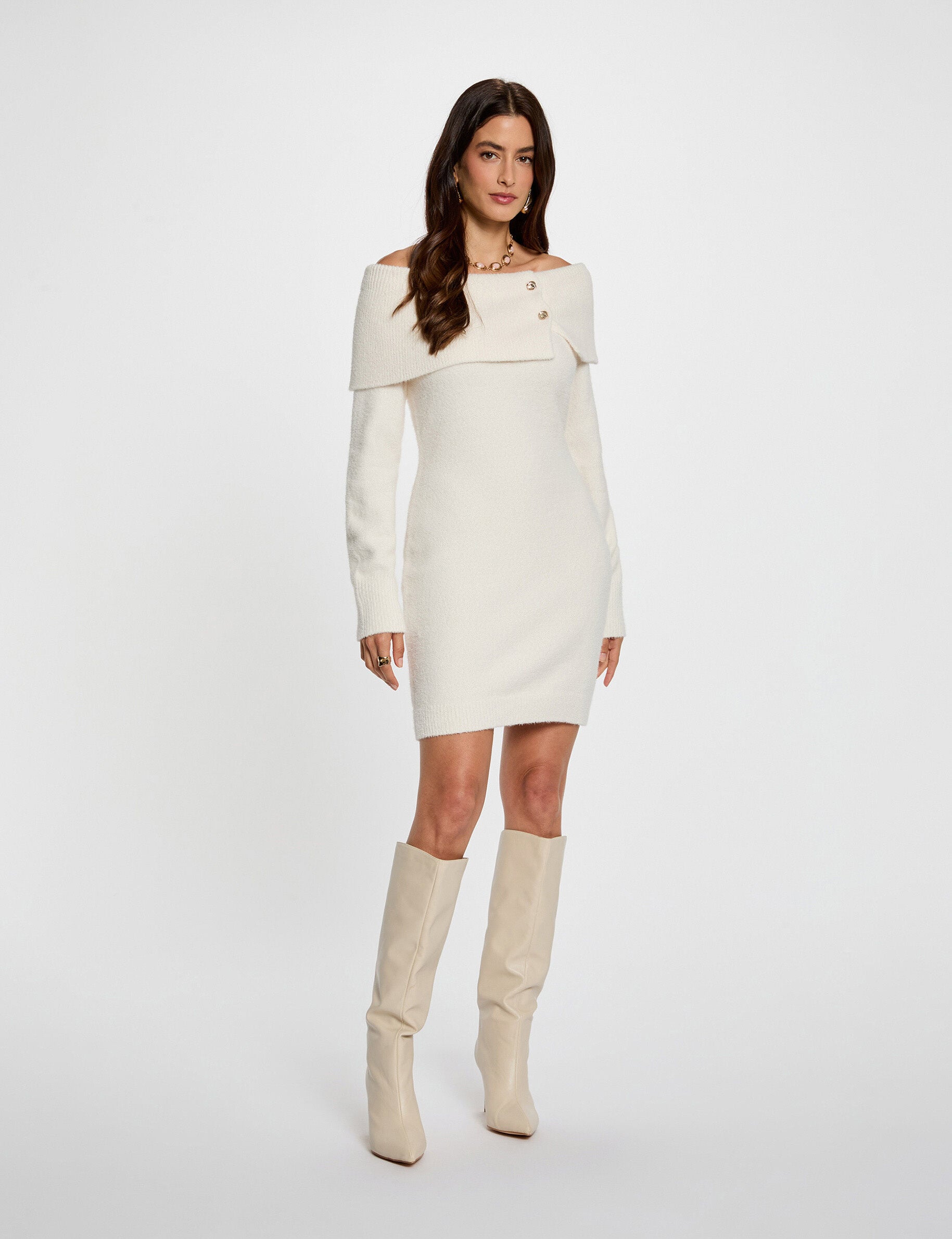 Robe courte col bardot camel femme - vue 4