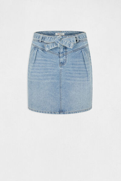 Jupe droite ceinturée en jean jean stone femme