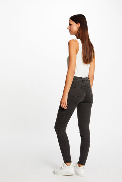 Jeans cargo skinny à ponts gris moyen femme