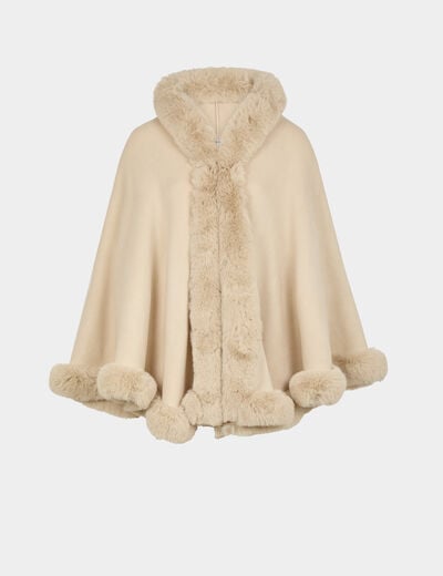 Poncho fausse fourrure sable femme