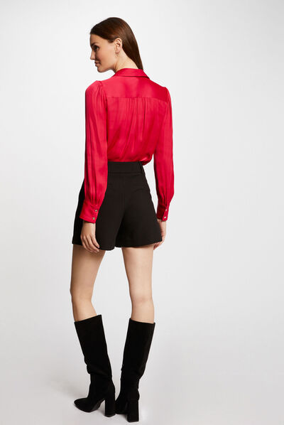 Chemise manches longues satin fuchsia femme