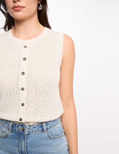 Gilet sans manches col rond ivoire femme