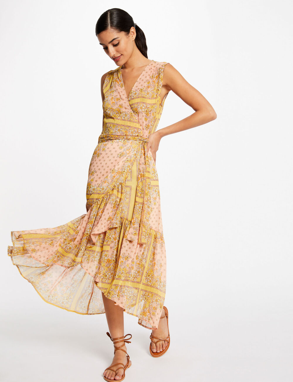 Robe longue portefeuille imprimé floral multico femme