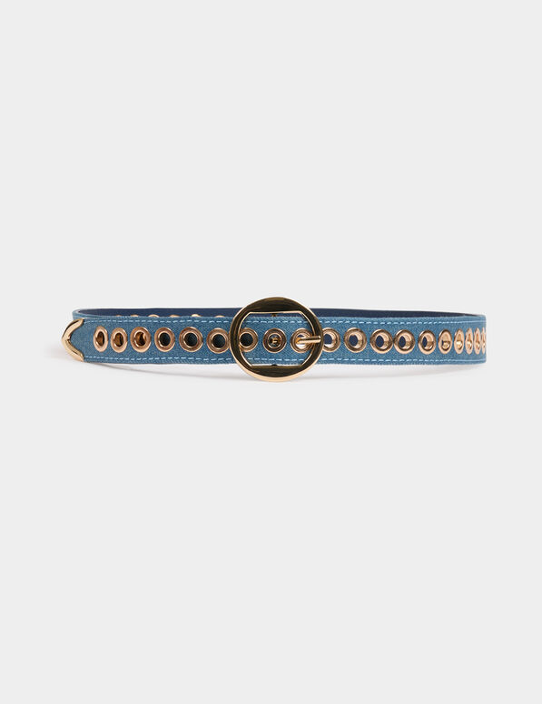 Ceinture en jean et oeillets denim stone femme