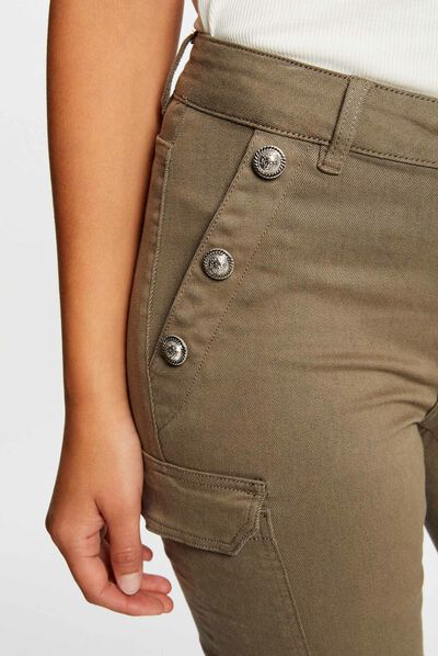 Jeans cargo skinny à ponts vert kaki femme