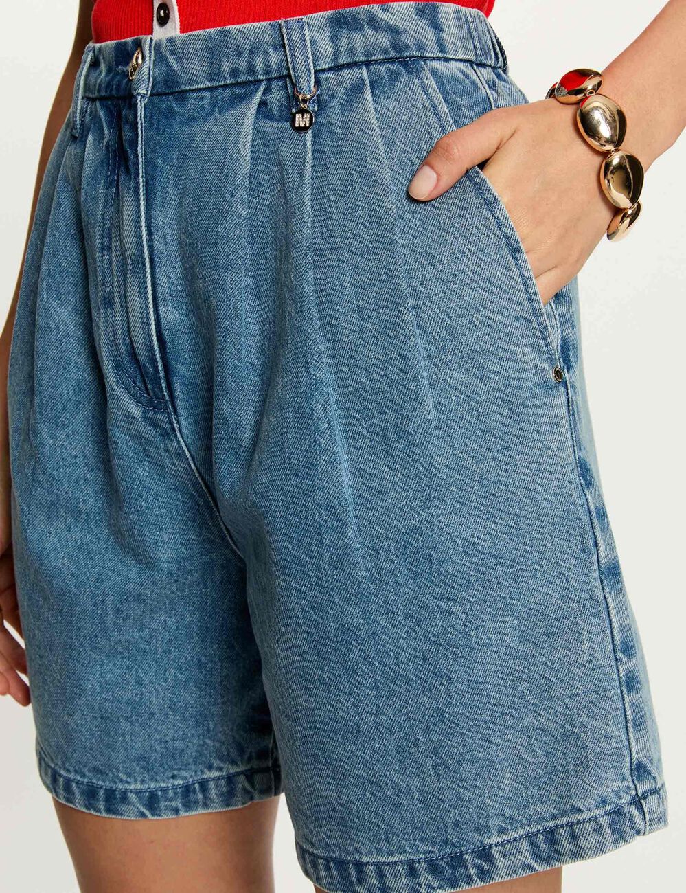 Bermuda taille haute denim double stone femme
