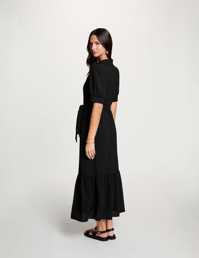 Robe maille manches bouffantes noir femme