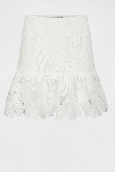 Jupe courte à dentelle ecru femme