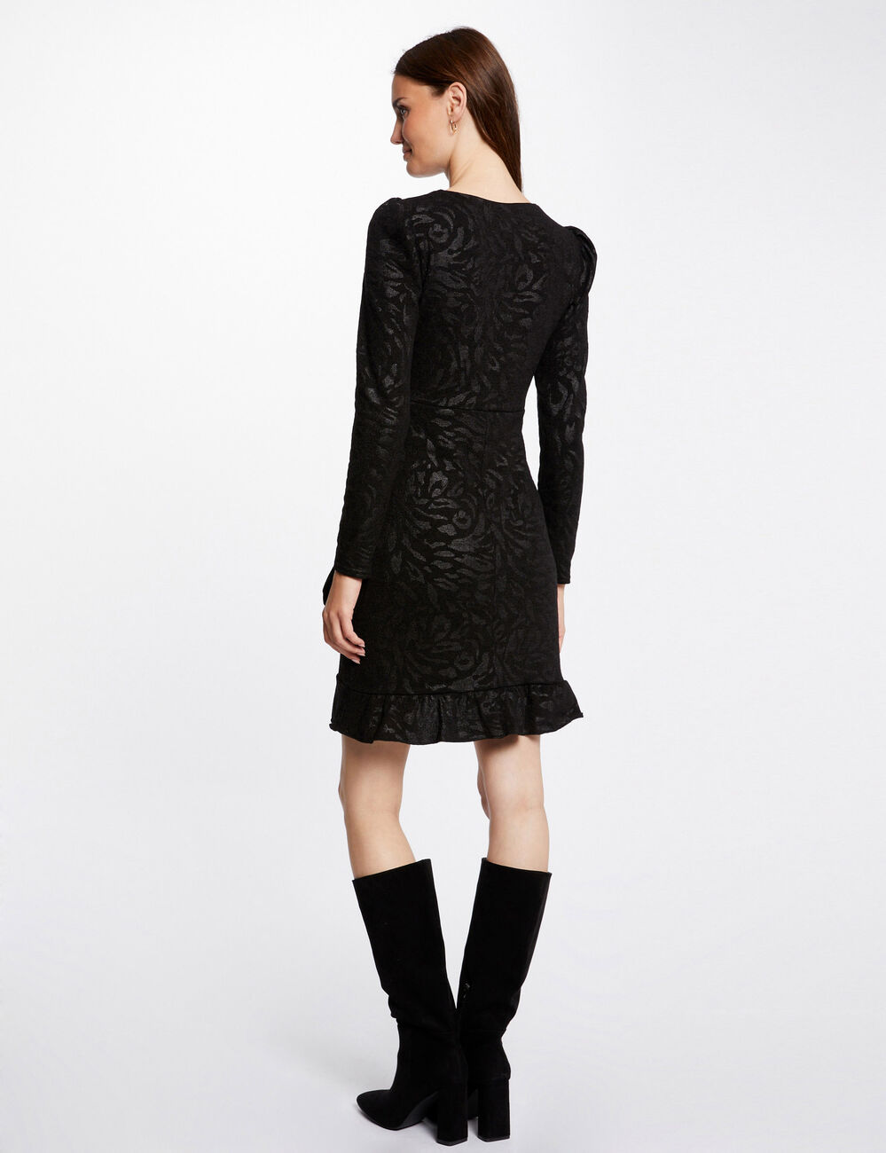 Robe ajust&eacute;e drap&eacute;e imprim&eacute; abstrait noir femme