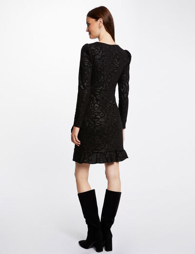 Robe ajust&eacute;e drap&eacute;e imprim&eacute; abstrait noir femme