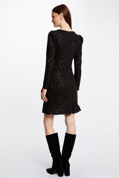 Robe ajustée drapée imprimé abstrait noir femme