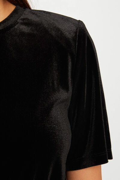 T-shirt manches courtes velours noir femme