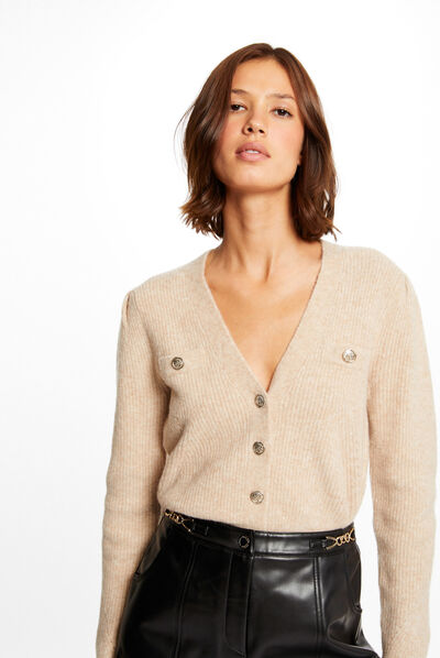 Gilet manches longues boutonné beige femme