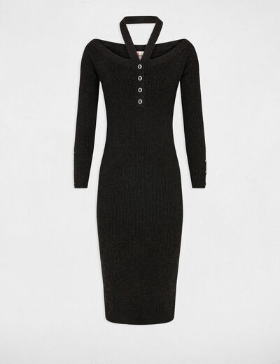 Robe pull ajustée col bardot gris anthracite femme