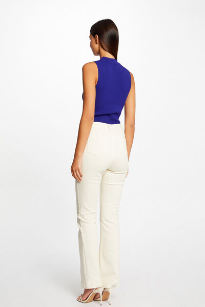 Débardeur pull sans manches à ouverture bleu moyen femme