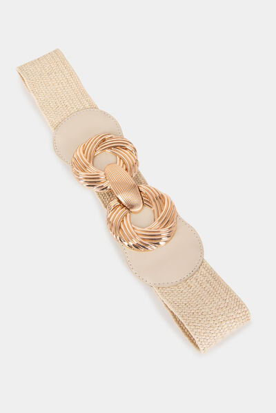 Ceinture élastiquée avec boucles beige femme