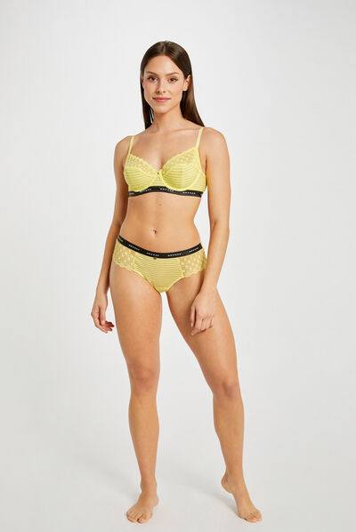 Shorty dentelle jaune femme