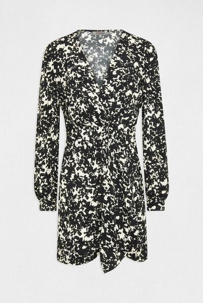 Robe ajustée drapée imprimé abstrait multico femme