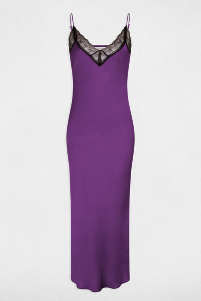 Robe longue droite avec dentelle violet femme