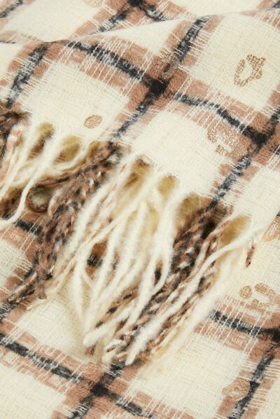 Écharpe à carreaux avec franges marron femme