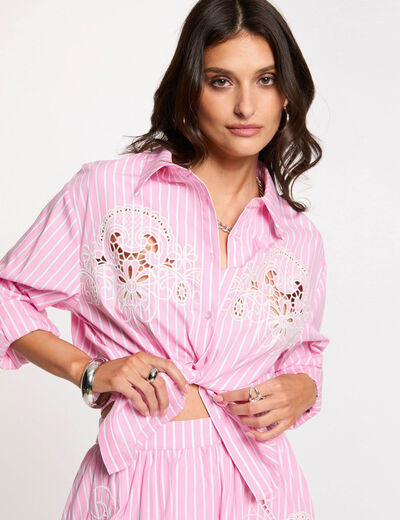 Chemise oversize &agrave; rayures rose femme