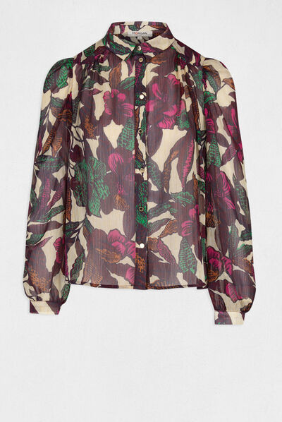 Chemise manches longues imprimé végétal multico femme