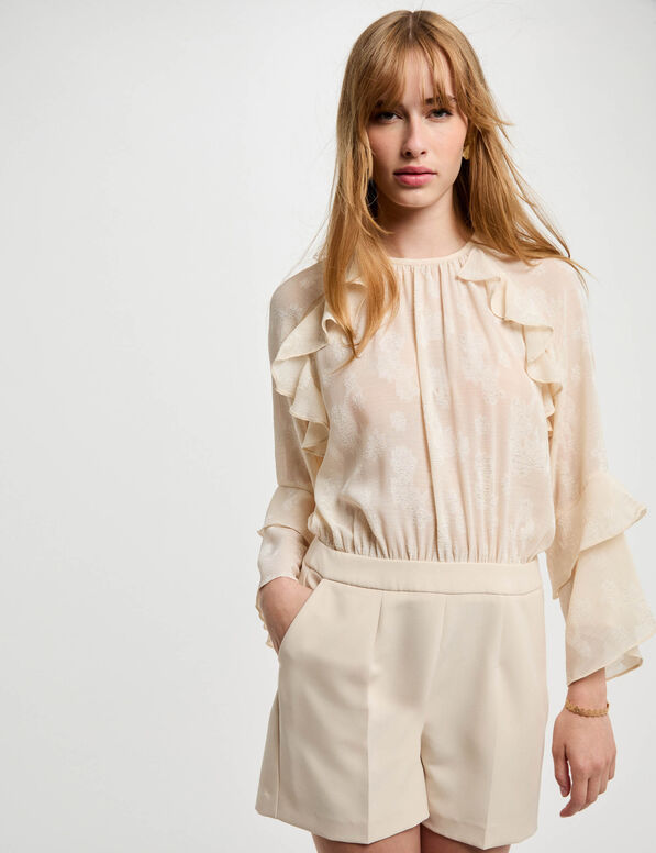 Combishort à volants creme femme