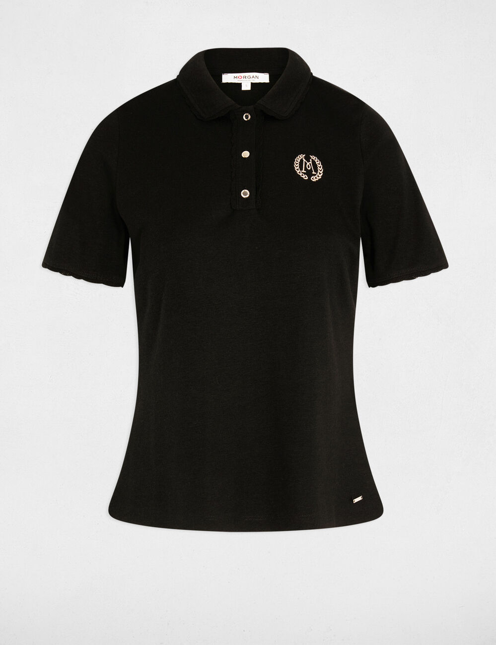 Maille l&eacute;g&egrave;re col &agrave; revers noir femme