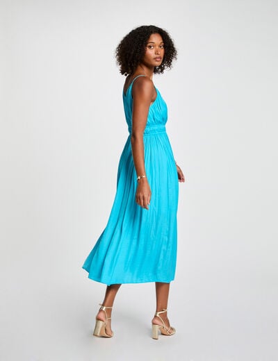 Robe midi droite plissée bleu ciel femme